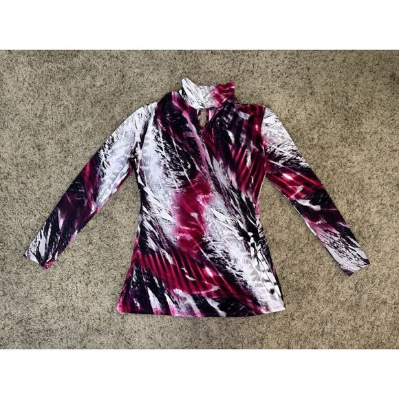 CACHE Turtle Neck Faux Wrap Long Sleeve Blouse Top Pink Y2k 90s Grunge MEDIUM - Picture 5 of 11